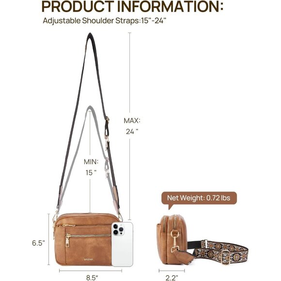 Telena Women Camel Brown Vegan Leather Shoulder Handbags With Adjustable Strap - Picture 3 of 7